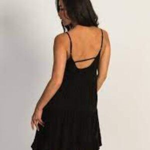 Harlow Women's Black Sz XS Tiered Strappy Relaxed‎ Bohemian Flowy Mini Dress